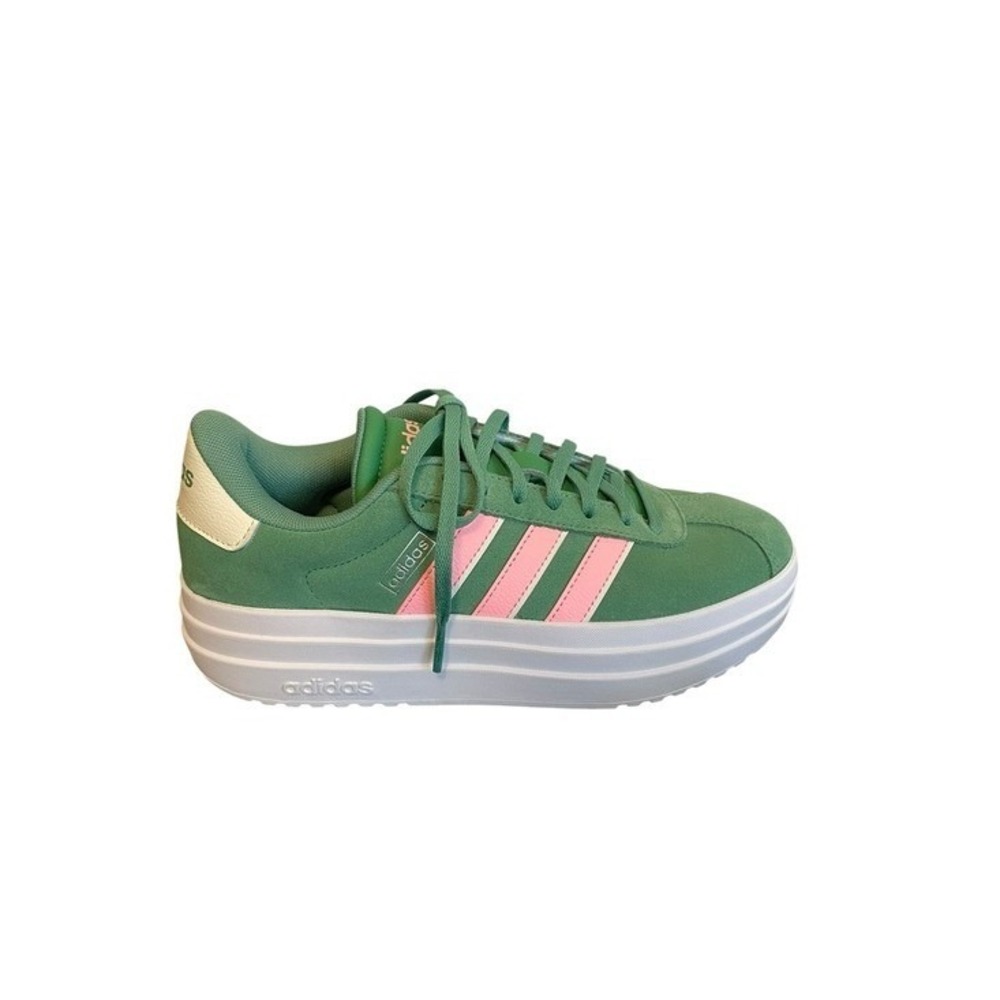 Adidas VL Court Bold Platform Sneakers Green Pink Suede Low Top Shoes 6.5